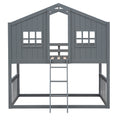 Twin Over Twin House Bunk Bed With Ladder, Wood Bed Gray Gray Solid Wood