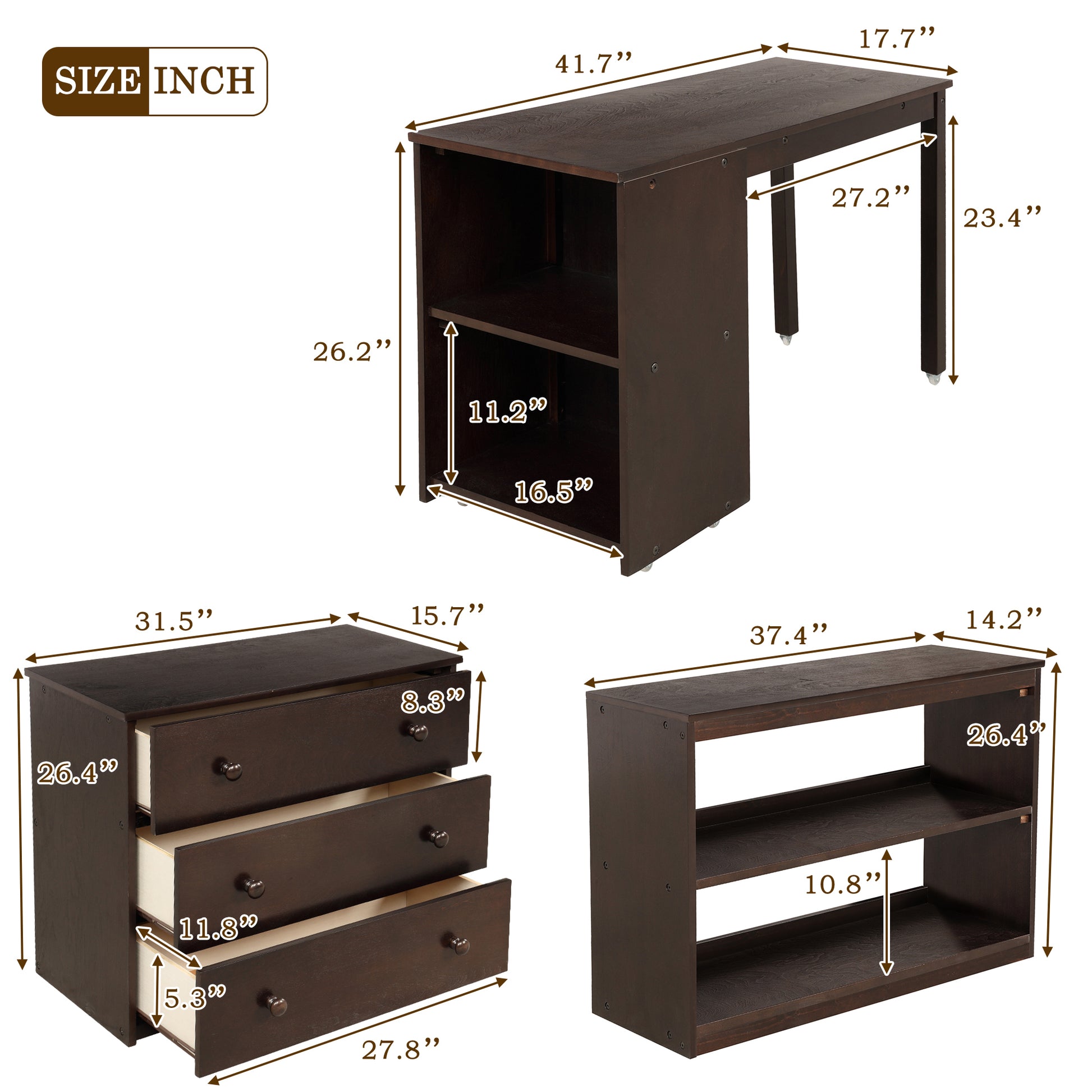 Low Study Twin Loft Bed With Cabinet And Rolling Portable Desk Espresso Old Sku :Lp000113Aap Espresso Solid Wood