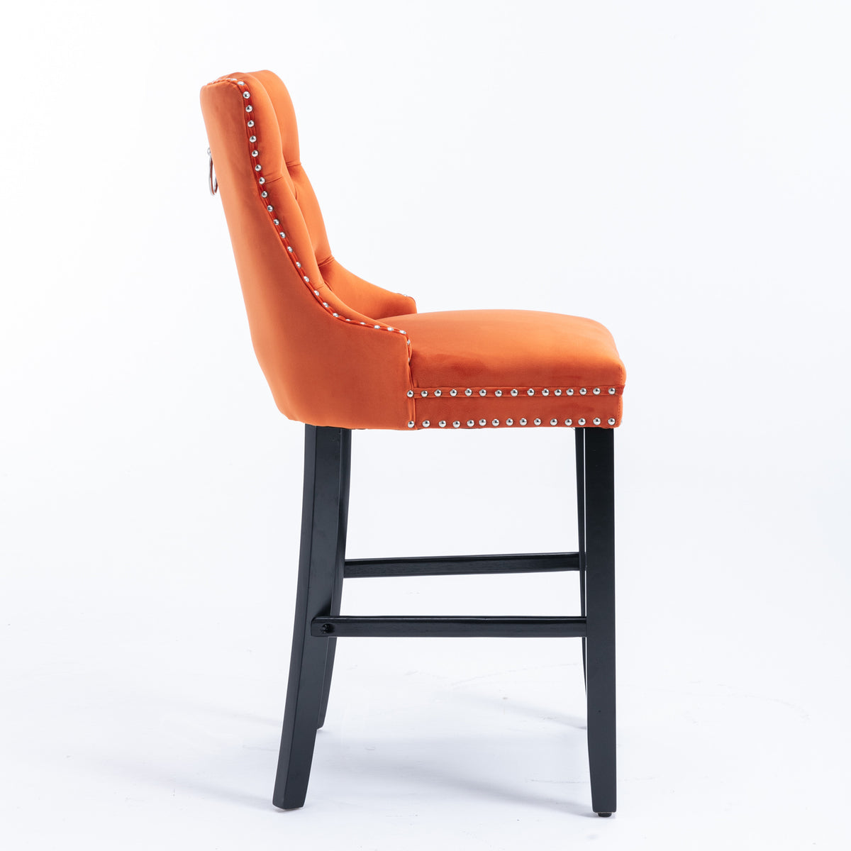 Contemporary Velvet Upholstered Barstools With Button Tufted Decoration And Wooden Legs, And Chrome Trim, Leisure Style Bar Chairs,Bar Stools, Set Of 2 Orange ,Sw2002Og Orange American Design Rubberwood Set Of 2 Foam Velvet
