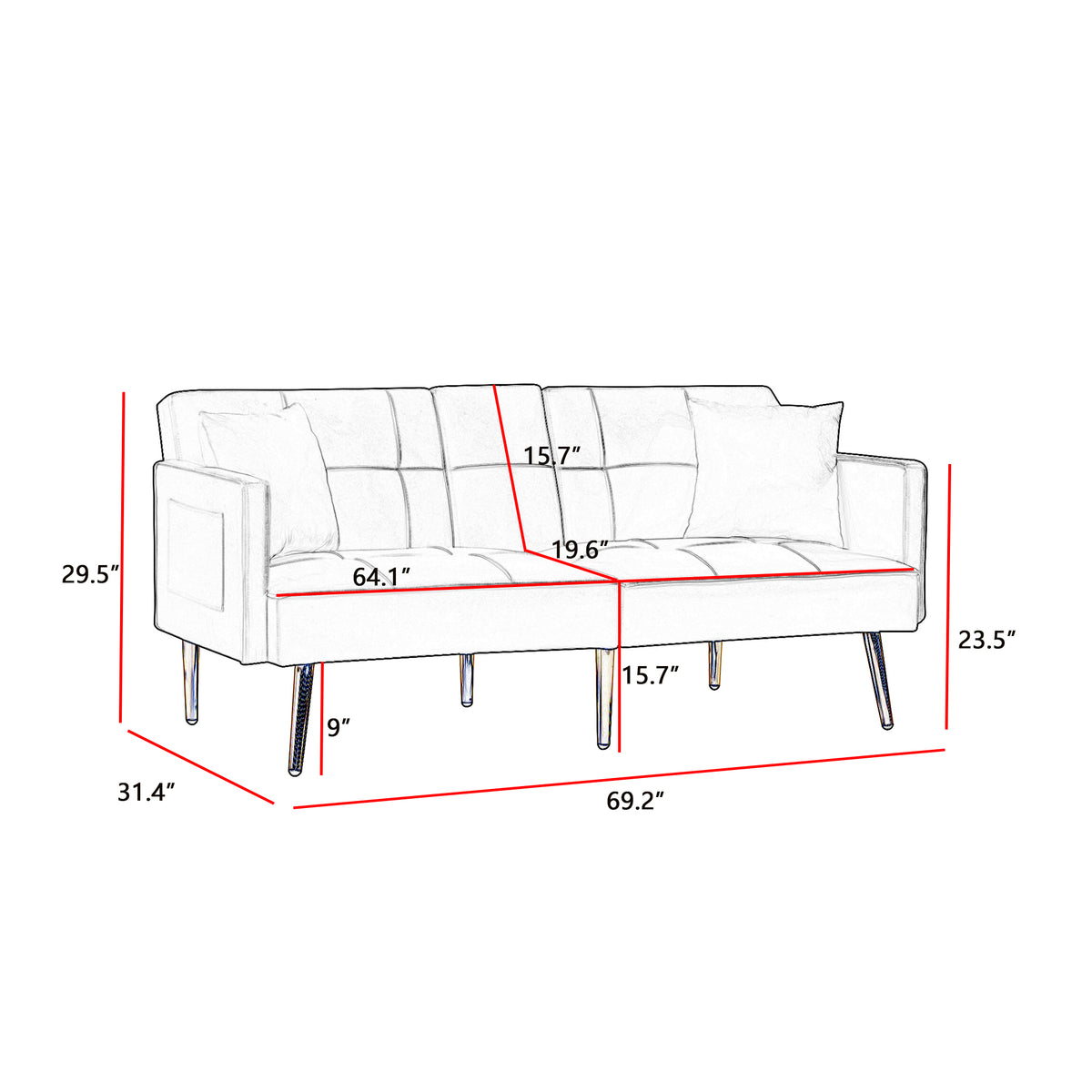 Pink Velvet Futon Sofa Bed With Gold Metal Legs Pink Velvet Wood Tufted Back Eucalyptus Square Arms Foam Velvet 2 Seat