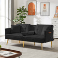 Black Velvet Futon Sofa Bed With Gold Metal Legs Black Velvet Wood Tufted Back Eucalyptus Square Arms Foam Velvet 2 Seat