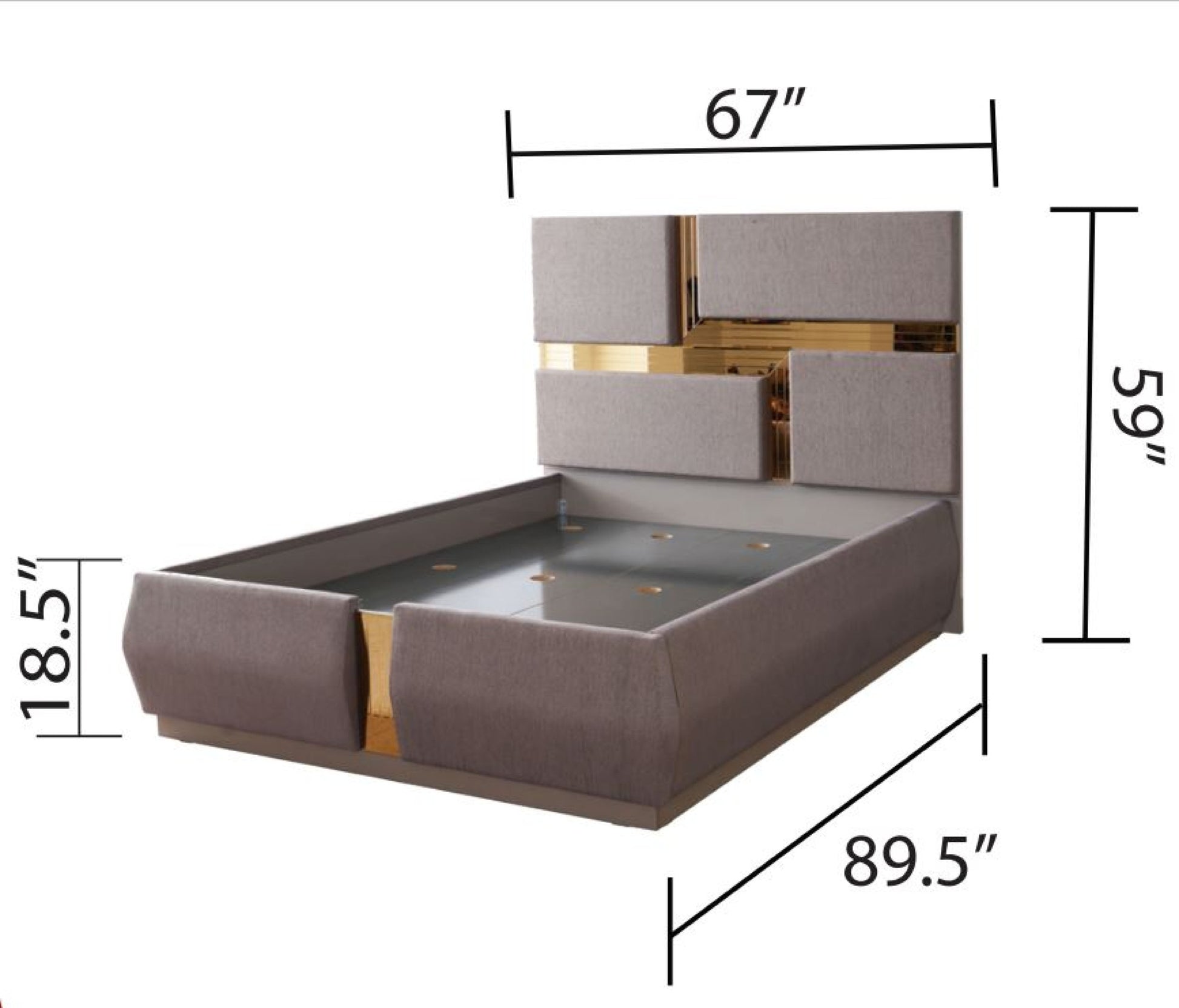 Lorenzo Gold Detailed Tufted Upholstery Queen Bed Made With Wood In Gray Box Spring Not Required Queen Gray Wood Bedroom Modern Acacia Bed Frame Wood