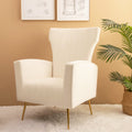 Velvet Accent Chair, Wingback Arm Chair With Gold Legs, Upholstered Single Sofa For Living Room Bedroom, White White Velvet 1 Seat