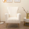 Velvet Accent Chair, Wingback Arm Chair With Gold Legs, Upholstered Single Sofa For Living Room Bedroom, White White Velvet 1 Seat