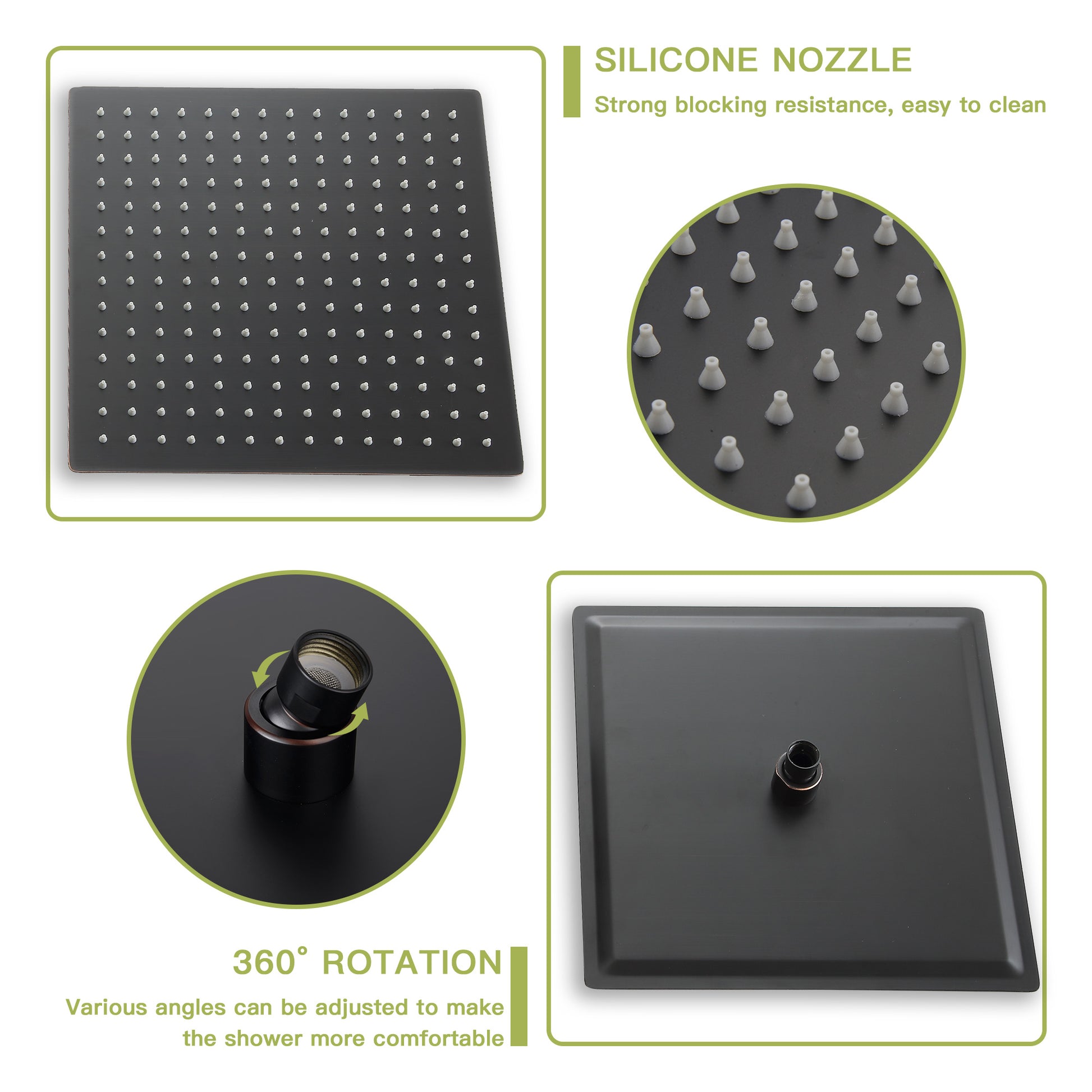 Dual Shower Head 10 Inch Ceiling Mount Square Shower System With Rough In Valve, Oil Rubber Bronze Oil Rubbed Bronze Stainless Steel