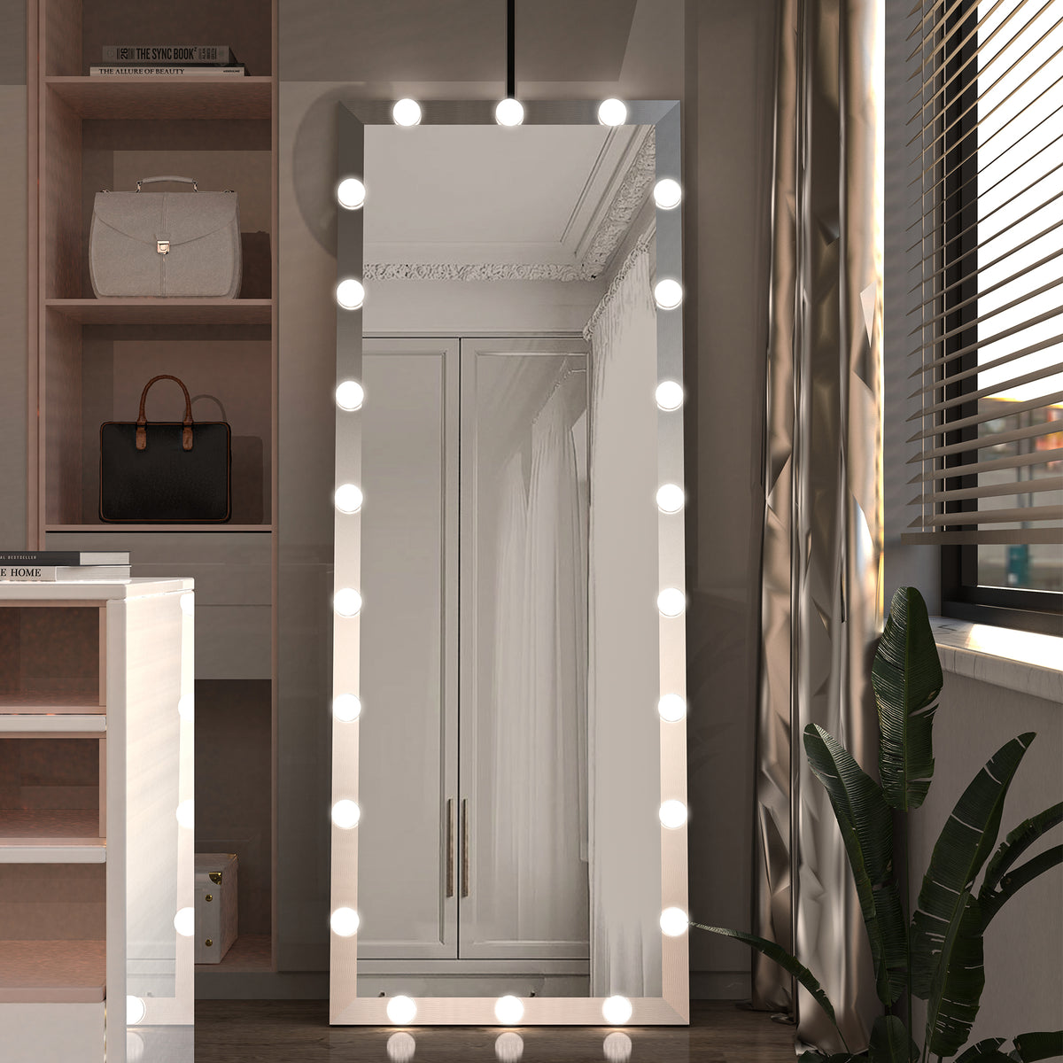 Hollywood Full Length Mirror With Lights Full Body Vanity Mirror With 3 Color Modes Lighted Standing Floor Mirror For Dressing Room Bedroom Wall Mounted Touch Control Silver 63"X24" Silver Aluminium