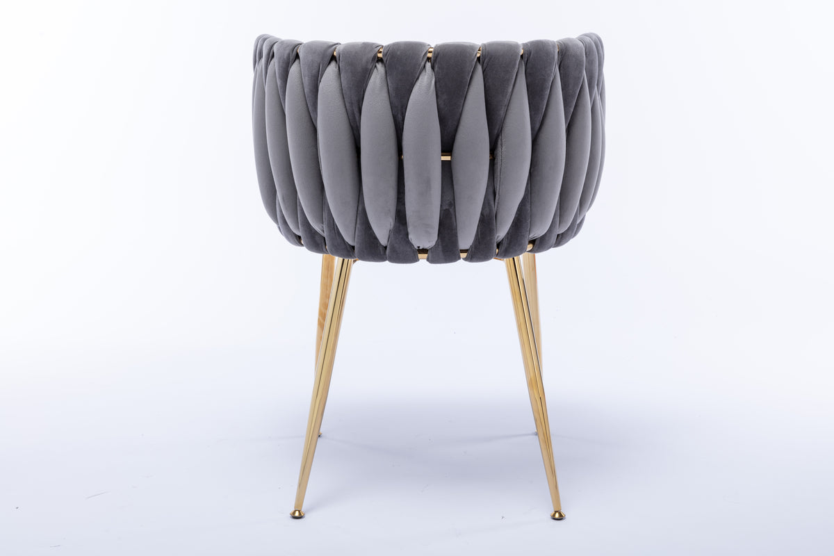 Modern Design Golden Metal Frame Velvet Fabric Dining Chair With Golden Legs,Set Of 2,Grey Grey Foam Fabric