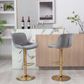 Chrome Footrest And Base Swivel Height Adjustable Mechanical Lifting Velvet Golden Leg Simple Bar Stool,Set Of 2,Grey Grey Foam Fabric