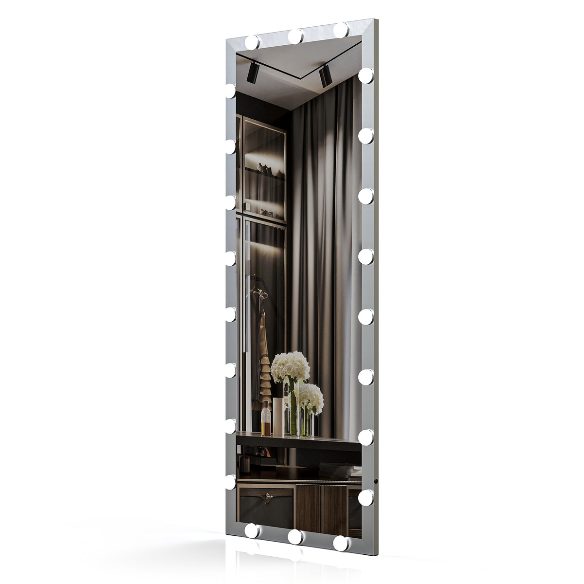 Hollywood Full Length Mirror With Lights Full Body Vanity Mirror With 3 Color Modes Lighted Standing Floor Mirror For Dressing Room Bedroom Wall Mounted Touch Control Silver 63"X24" Silver Aluminium