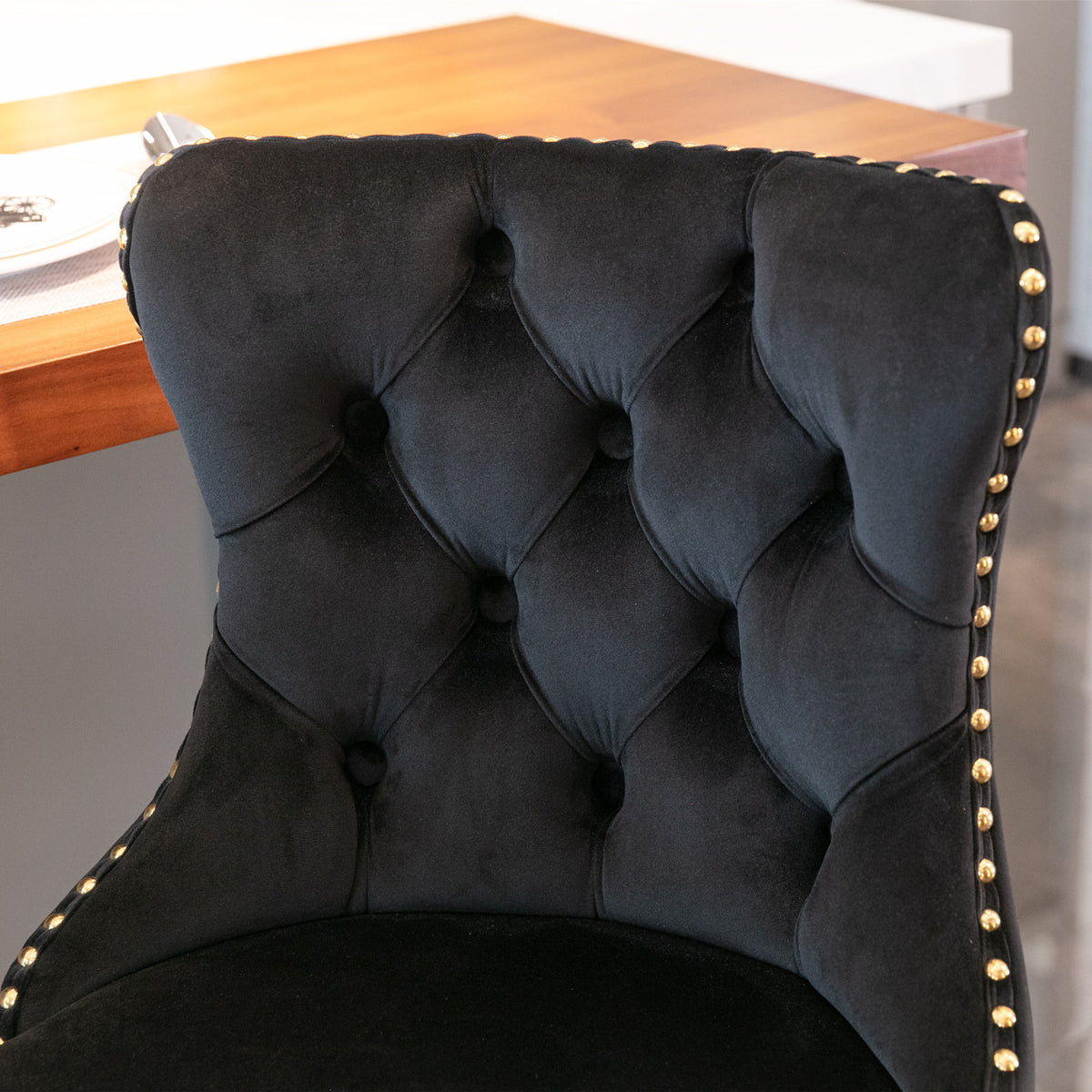 Golden Swivel Velvet Barstools Adjusatble Seat Height From 25 33 Inch, Modern Upholstered Bar Stools With Backs Comfortable Tufted For Home Pub And Kitchen Island Black,Set Of 2 Black Foam Velvet