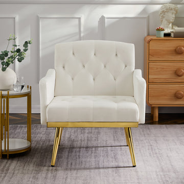 Cream White Velvet Armchair With Metal Legs Cream White Velvet
