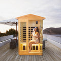 Two Person Basswood Far Infrared Outdoor Sauna Room Natural Wood Solid Wood