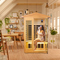 Two Person Basswood Far Infrared Outdoor Sauna Room Natural Wood Solid Wood
