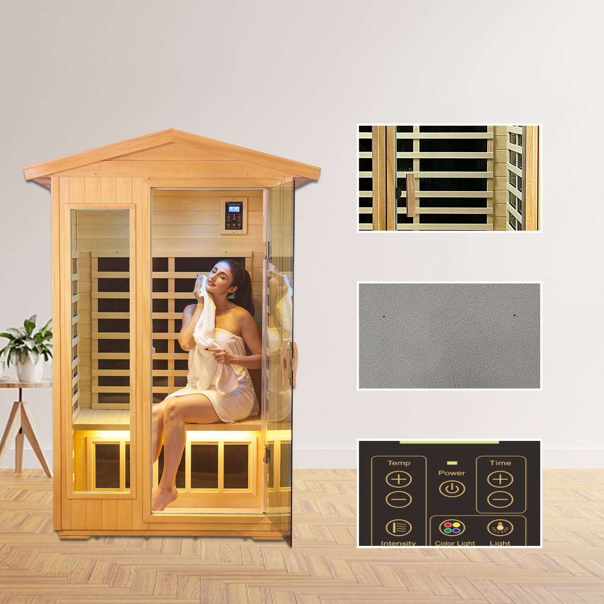Two Person Basswood Far Infrared Outdoor Sauna Room Natural Wood Solid Wood