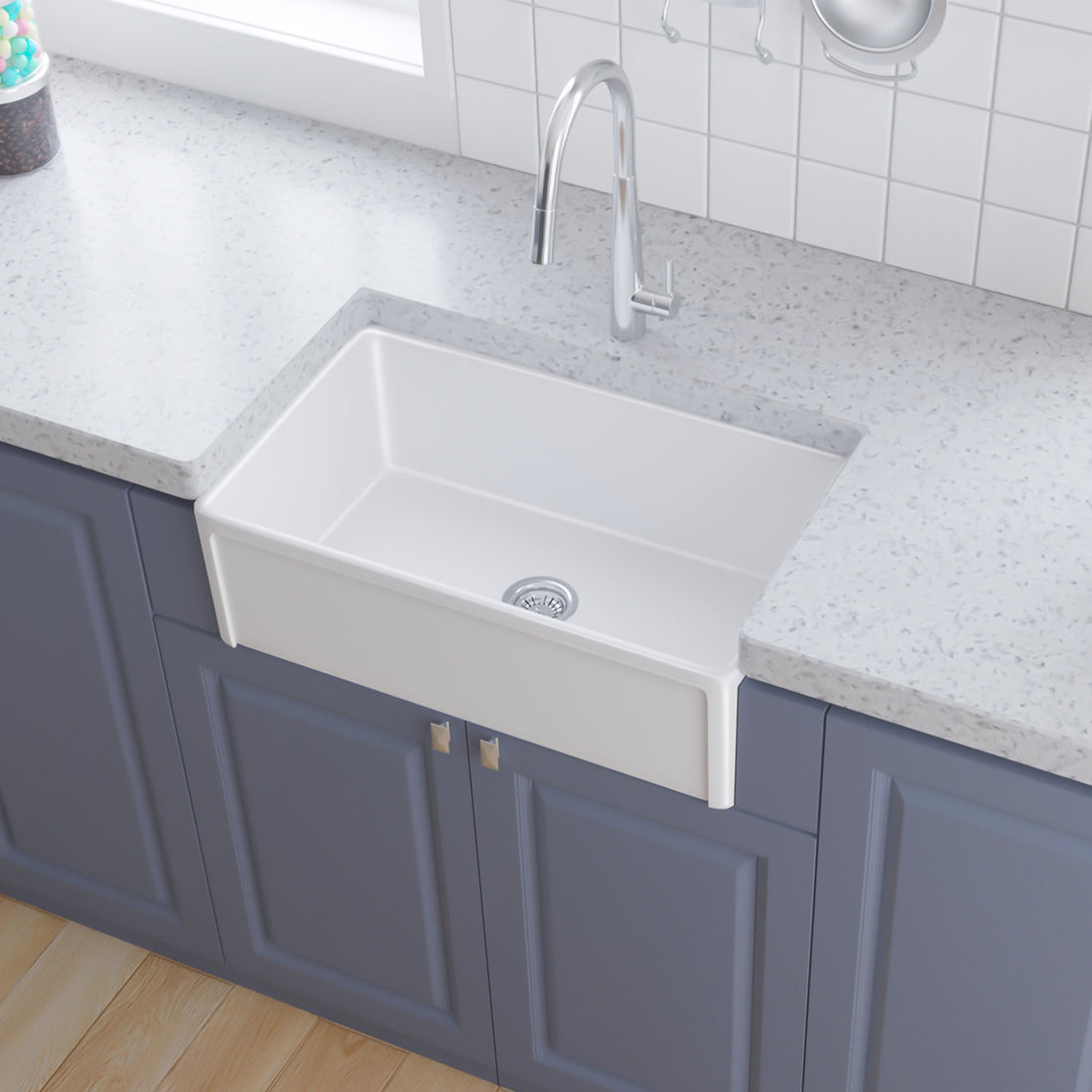 30 Inch Fireclay Kitchen Sink Farmhouse Reversiable Single Bowl, Apron Farm White Single Bowl Sink Antique White Ceramic