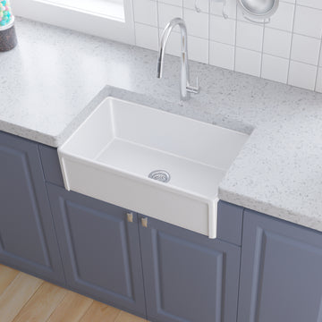 30 Inch Fireclay Kitchen Sink Farmhouse Reversiable Single Bowl, Apron Farm White Single Bowl Sink Antique White Ceramic