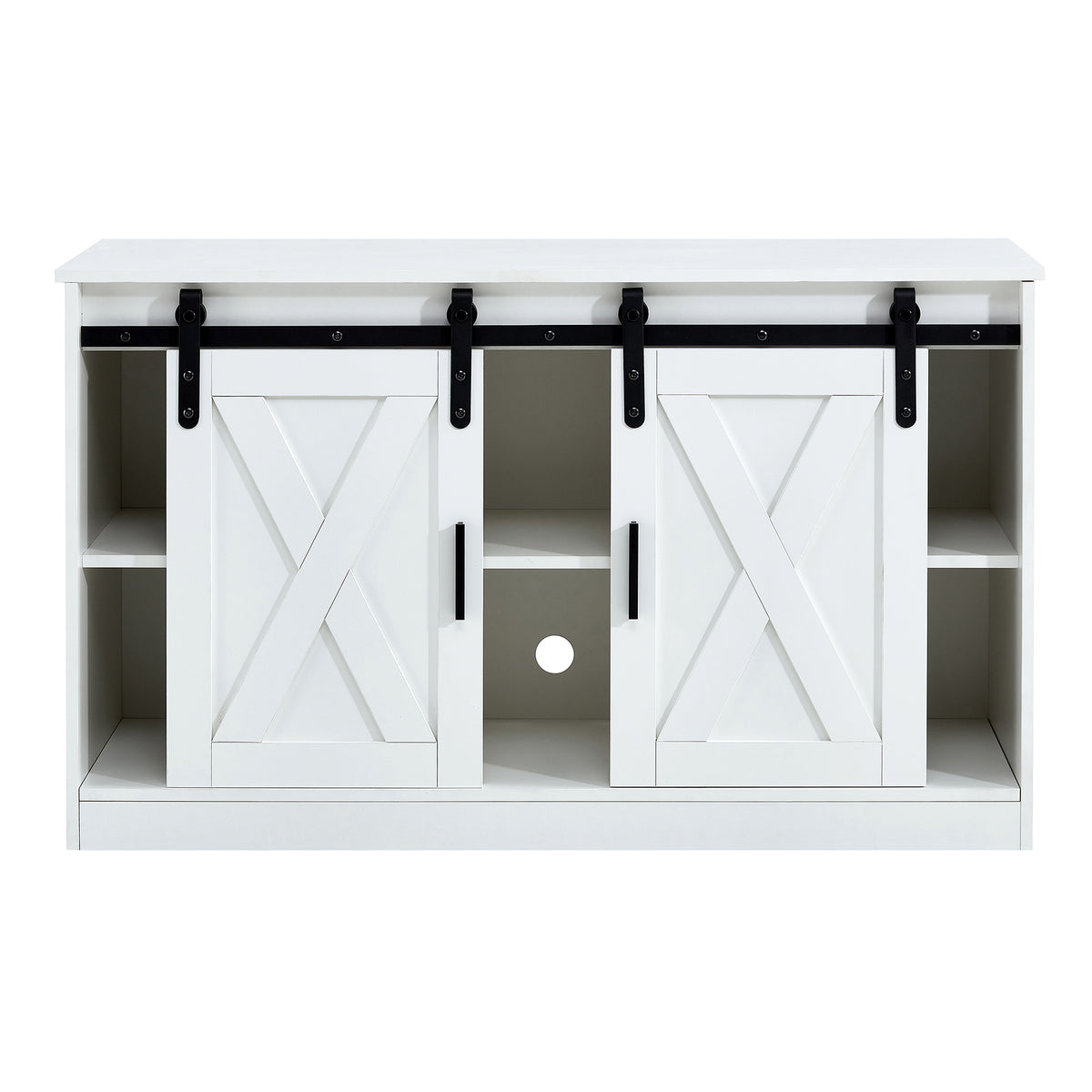 White Decorative Wooden Tv Storage Cabinet With Two Sliding Barn Doors, Available For Bedroom, Living Room, Corridor. White Mdf