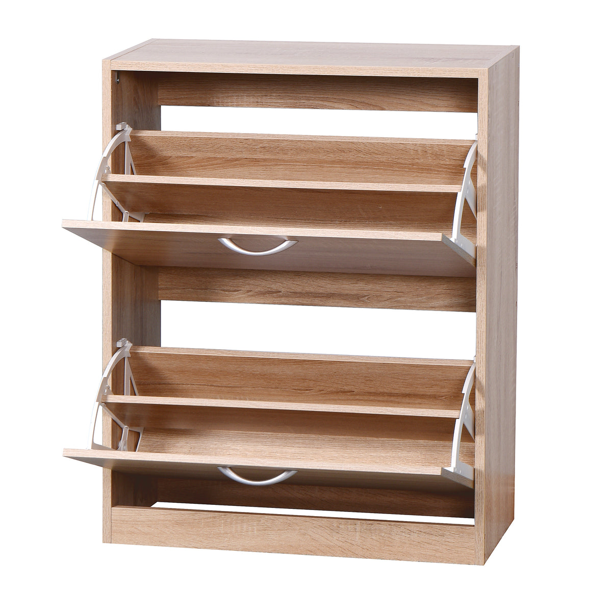 Wooden Shoe Cabinet For Entryway, White Shoe Storage Cabinet With 2 Flip Doors 20.94X9.45X43.11 Inch Natural Particle Board