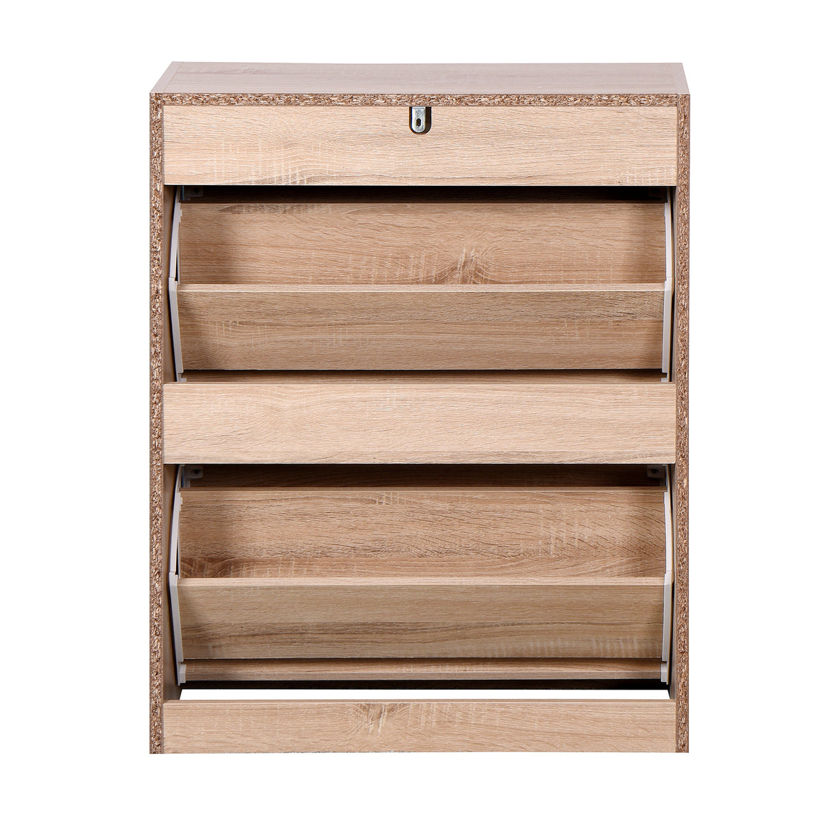Wooden Shoe Cabinet For Entryway, White Shoe Storage Cabinet With 2 Flip Doors 20.94X9.45X43.11 Inch Natural Particle Board