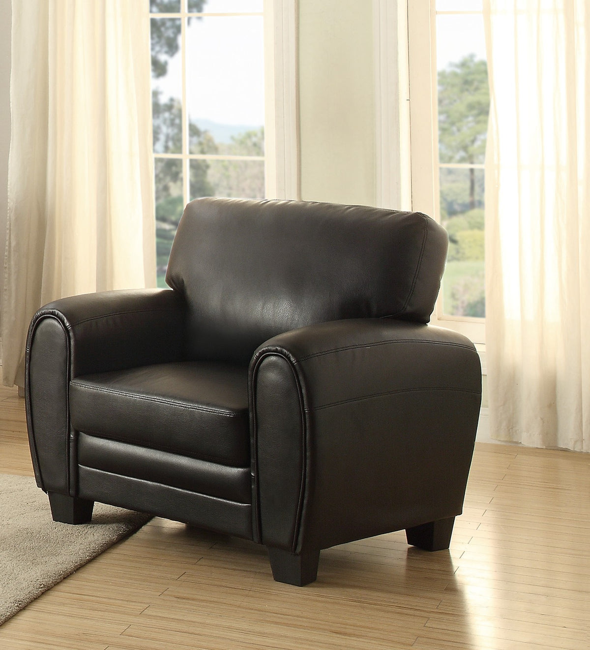 Modern Living Room Furniture 1Pc Chair Black Faux Leather Covering Retro Styling Furniture Black Primary Living Space Contemporary,Modern,Retro Solid Wood