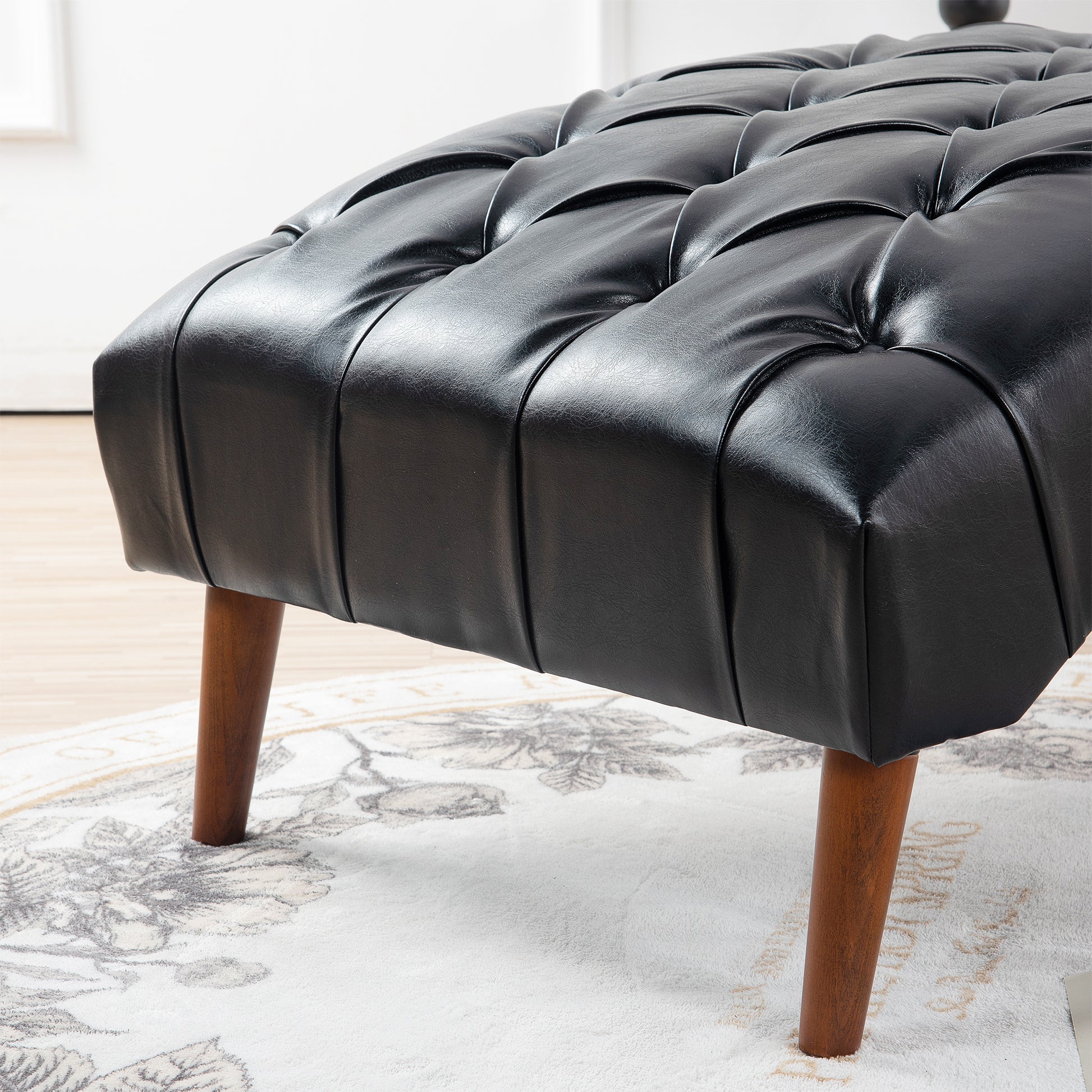 Upholstered Chaise Lounge Black Pu