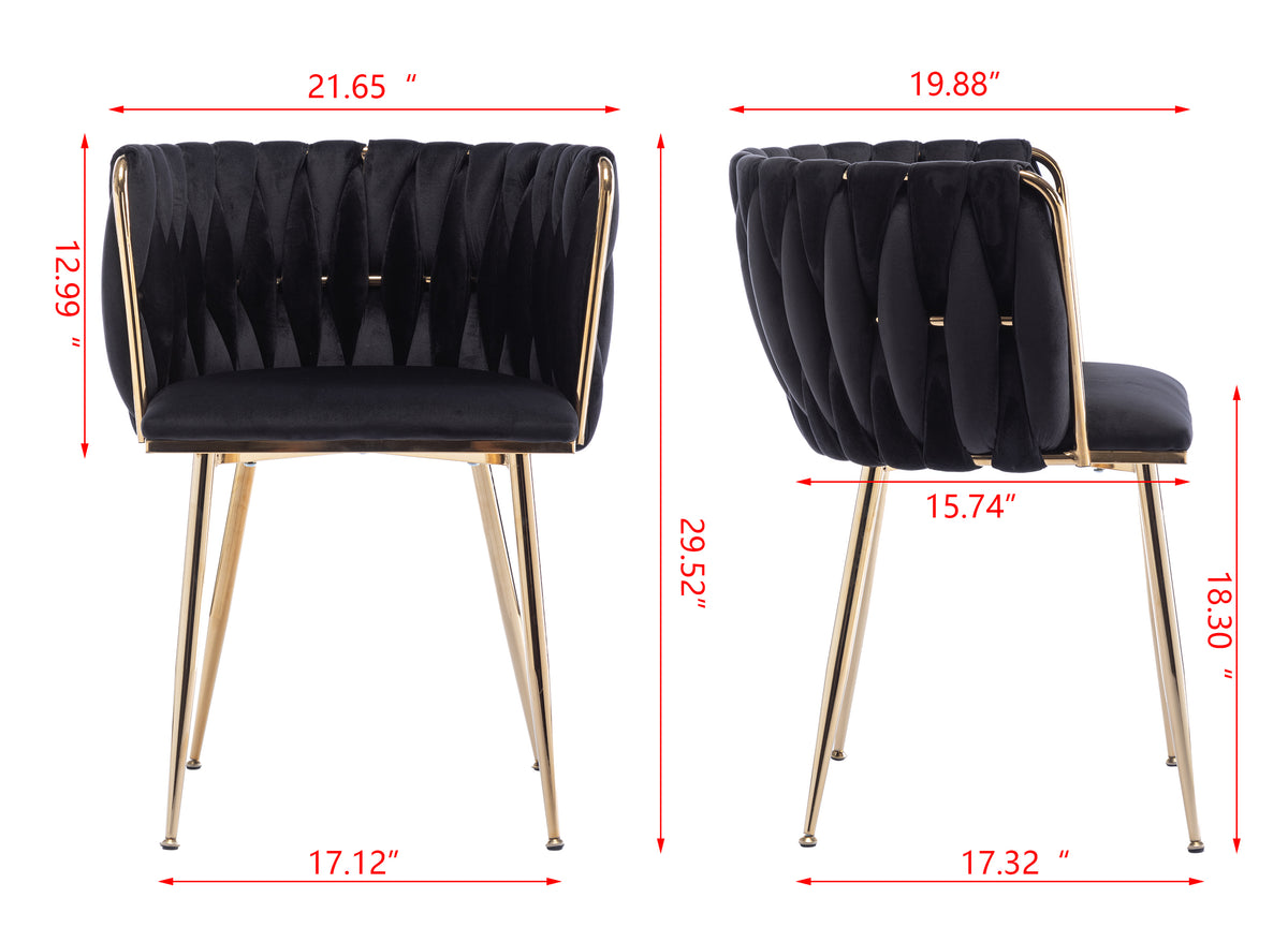 Dining Chair Thickened Fabric Chairs With Wood Legs Set Of 2 Black Black Foam Fabric