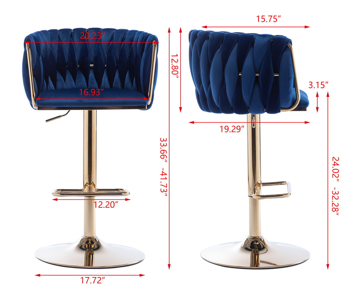 Set Of 2 Bar Stools,With Chrome Footrest And Base Swivel Height Adjustable Mechanical Lifting Velvet Golden Leg Simple Bar Stool Navy Navy Foam Fabric