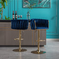 Set Of 2 Bar Stools,With Chrome Footrest And Base Swivel Height Adjustable Mechanical Lifting Velvet Golden Leg Simple Bar Stool Navy Navy Foam Fabric