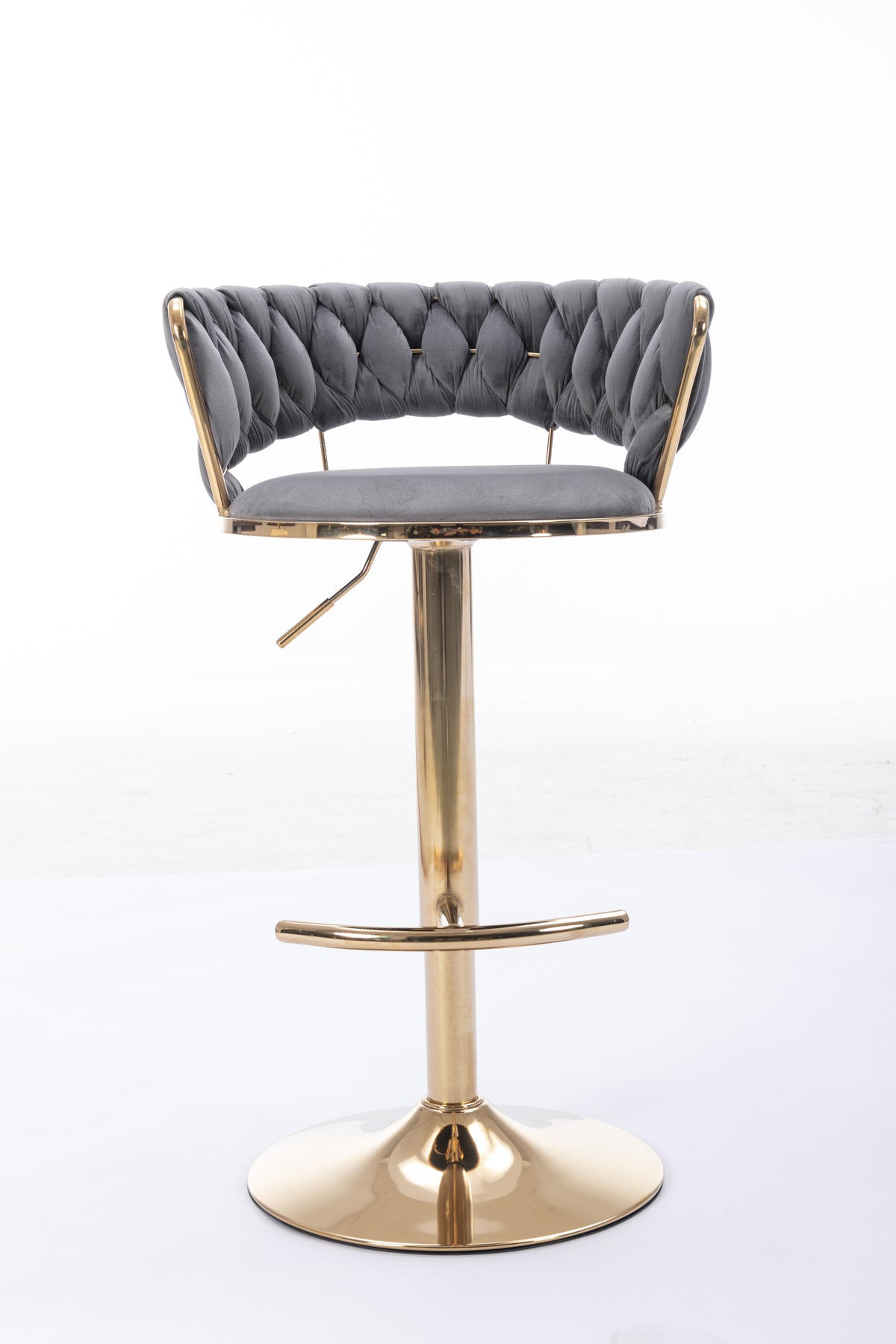 Set Of 2 Bar Stools,With Chrome Footrest And Base Swivel Height Adjustable Mechanical Lifting Velvet Golden Leg Simple Bar Stool Gray Gray Foam Fabric