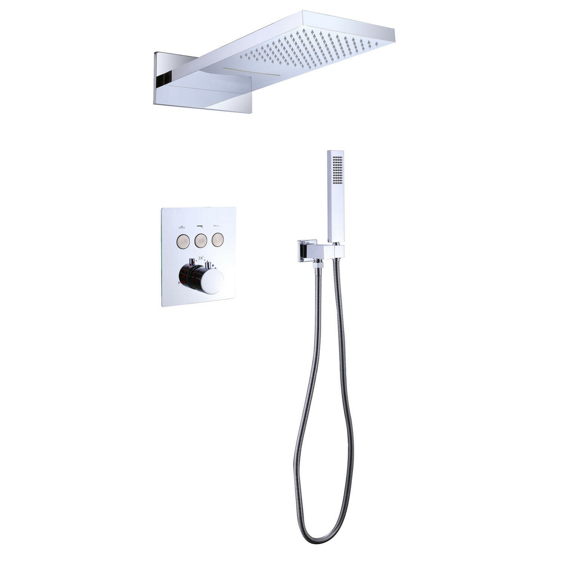 2 Spray Patterns Wall Mount Dual Shower Faucet Set For Bathroom, Shower Heads And Handheld Shower With Pressure Balance Valve In Chrome Chrome Brass