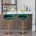 Set Of 2 Bar Stools,With Chrome Footrest And Base Swivel Height Adjustable Mechanical Lifting Velvet Golden Leg Simple Bar Stool Green Green Foam Fabric