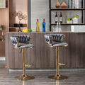 Set Of 2 Bar Stools,With Chrome Footrest And Base Swivel Height Adjustable Mechanical Lifting Velvet Golden Leg Simple Bar Stool Gray Gray Foam Fabric