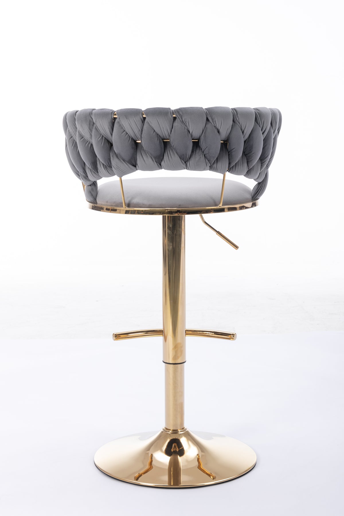 Set Of 2 Bar Stools,With Chrome Footrest And Base Swivel Height Adjustable Mechanical Lifting Velvet Golden Leg Simple Bar Stool Gray Gray Foam Fabric