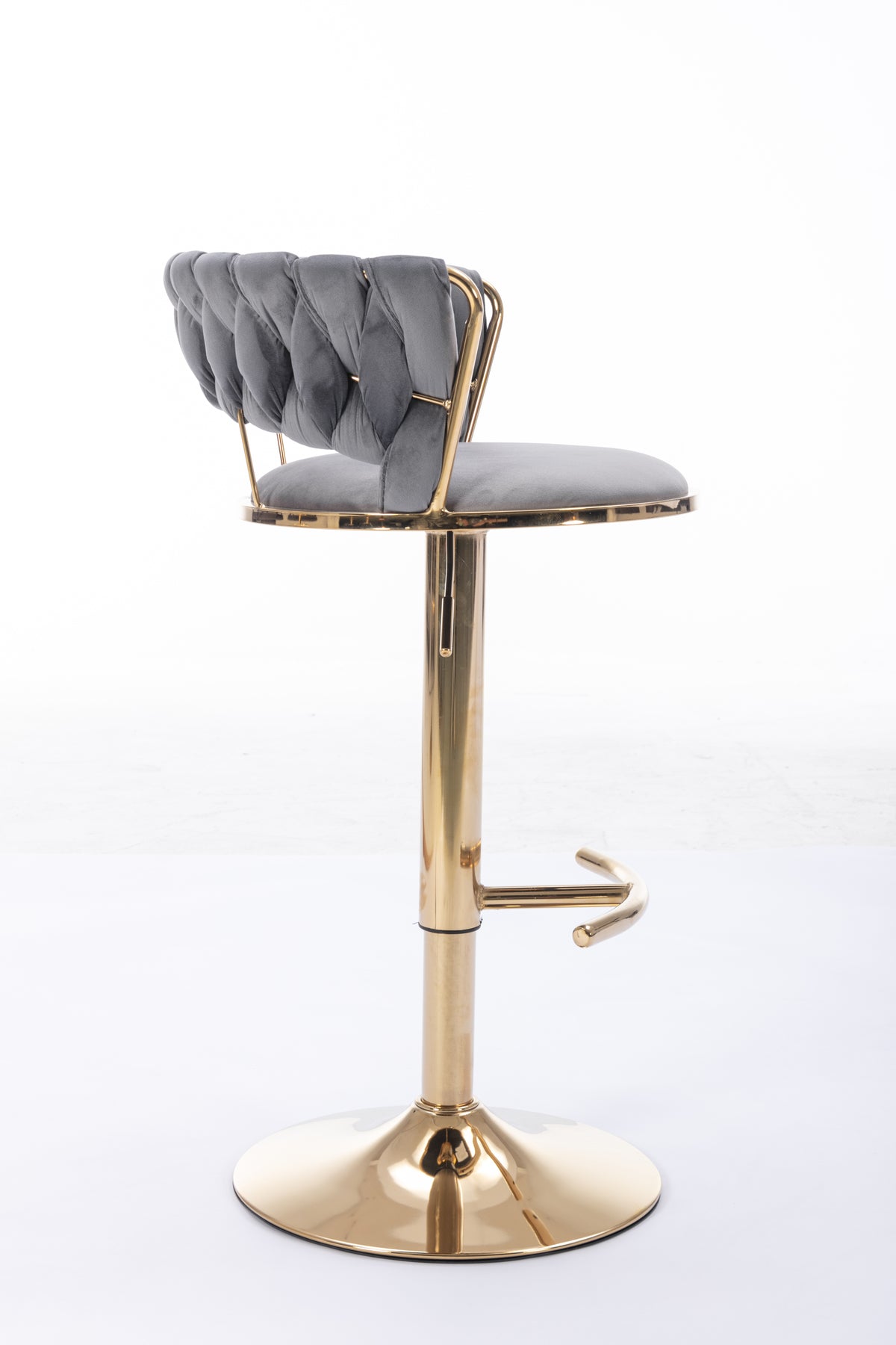 Set Of 2 Bar Stools,With Chrome Footrest And Base Swivel Height Adjustable Mechanical Lifting Velvet Golden Leg Simple Bar Stool Gray Gray Foam Fabric