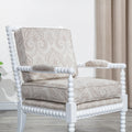 Spindle Chair, White Finish, Taupe Paisley Fabric White Fabric