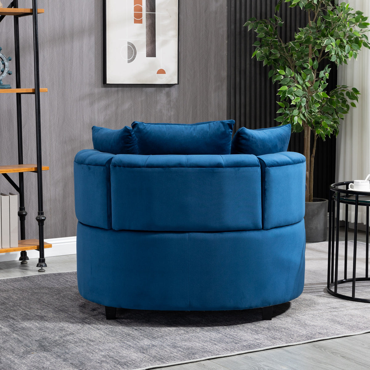 Accent Chair Classical Barrel Chair For Living Room Modern Leisure Sofa Chair Blue Blue Foam Velvet