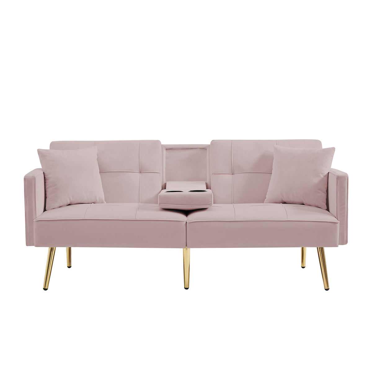 Pink Velvet Futon Sofa Bed With Gold Metal Legs Pink Velvet Wood Tufted Back Eucalyptus Square Arms Foam Velvet 2 Seat