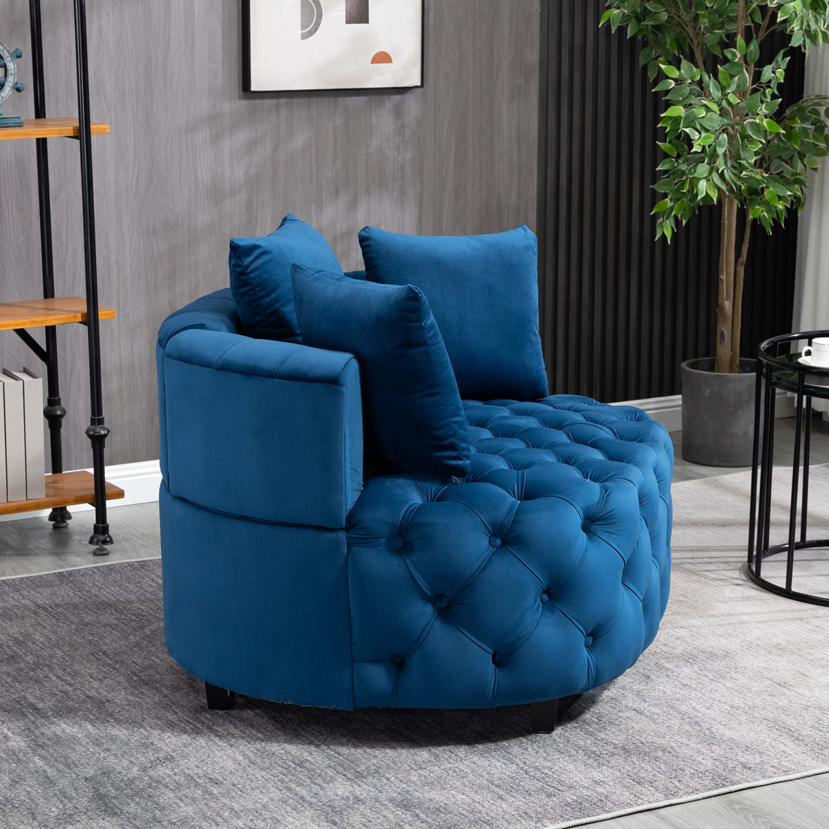 Accent Chair Classical Barrel Chair For Living Room Modern Leisure Sofa Chair Blue Blue Foam Velvet