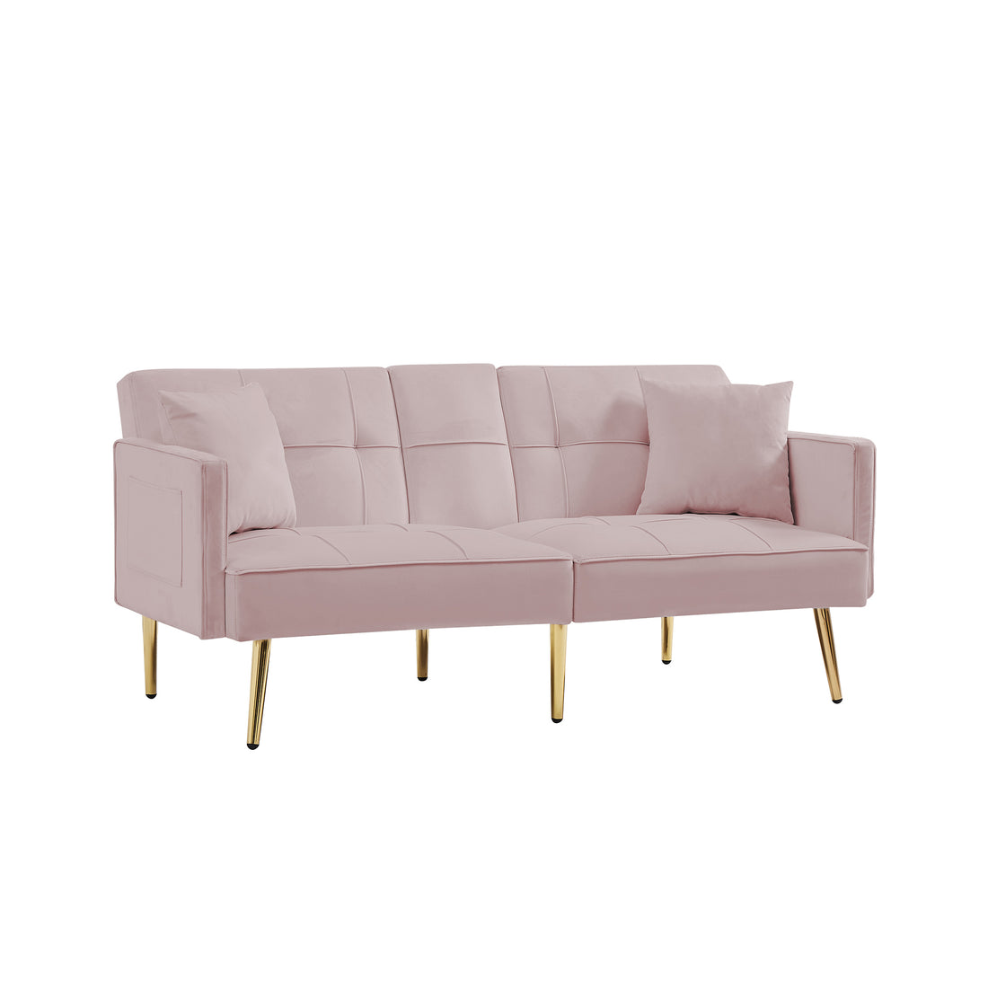 Pink Velvet Futon Sofa Bed With Gold Metal Legs Pink Velvet Wood Tufted Back Eucalyptus Square Arms Foam Velvet 2 Seat