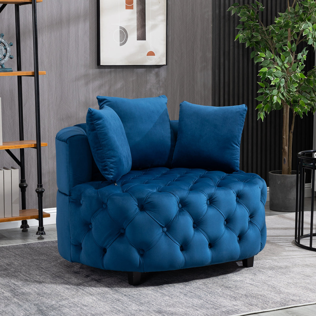 Accent Chair Classical Barrel Chair For Living Room Modern Leisure Sofa Chair Blue Blue Foam Velvet
