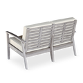 Eucalyptus Loveseat With Cushions, Driftwood Gray Finish, Navy Cushions Gray Eucalyptus