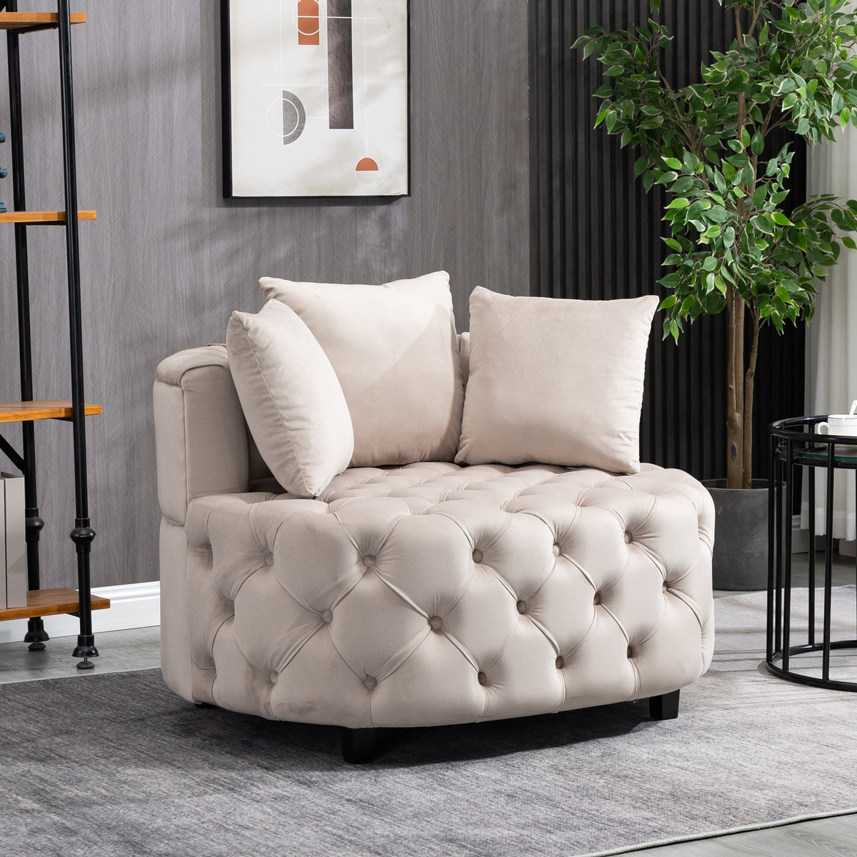 Accent Chair Classical Barrel Chair For Living Room Modern Leisure Sofa Chair Khaki Khaki Foam Velvet
