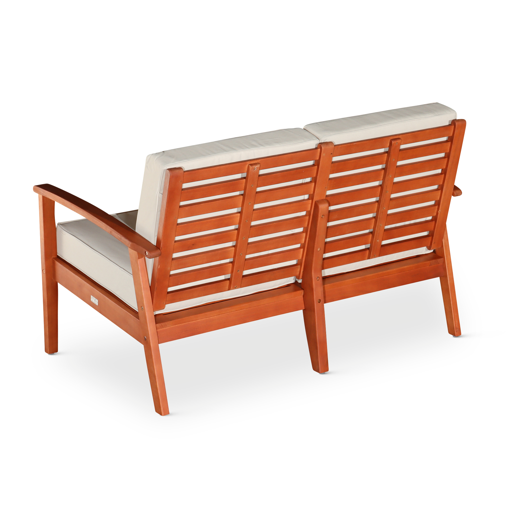 Eucalyptus Loveseat With Cushions Natural Oil, Burdy Natural Polyester Eucalyptus
