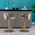 Set Of 2 Bar Stools,With Chrome Footrest And Base Swivel Height Adjustable Mechanical Lifting Velvet Golden Leg Simple Bar Stool Grey Grey Foam Fabric