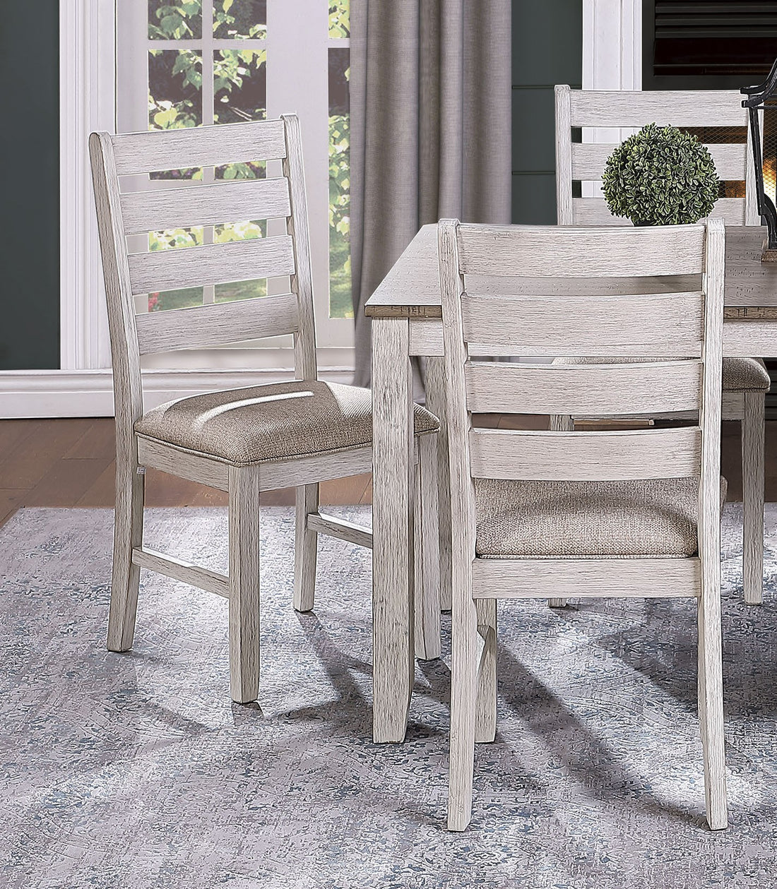 Grayish White And Brown Finish Casual Dining Room Furniture 5Pc Dining Set Rectangular Wooden Table And 4X Side Chairs Fabric Upholstered Seat Multicolor Seats 4 Dining Room Rectangular Dining Table With Chair Wood