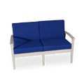 Eucalyptus Loveseat With Cushions, Driftwood Gray Finish, Navy Cushions Gray Eucalyptus