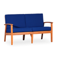 Eucalyptus Loveseat With Cushions, Natural Oil Finish, Navy Cushions Natural Eucalyptus