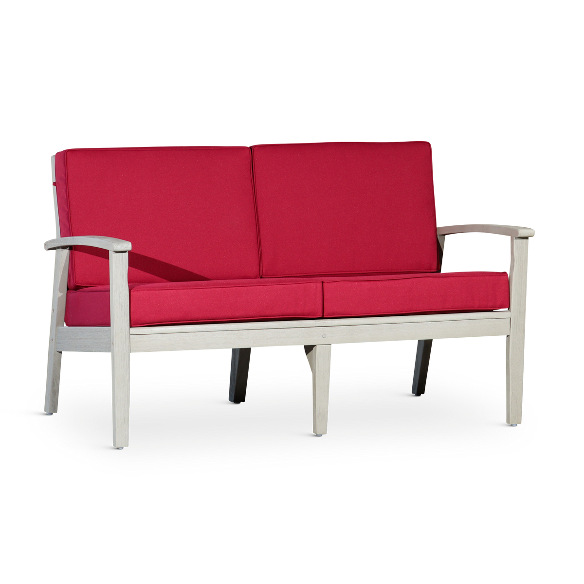 Eucalyptus Loveseat With Cushions, Driftwood Gray Finish, Burdy Cushions Gray Eucalyptus