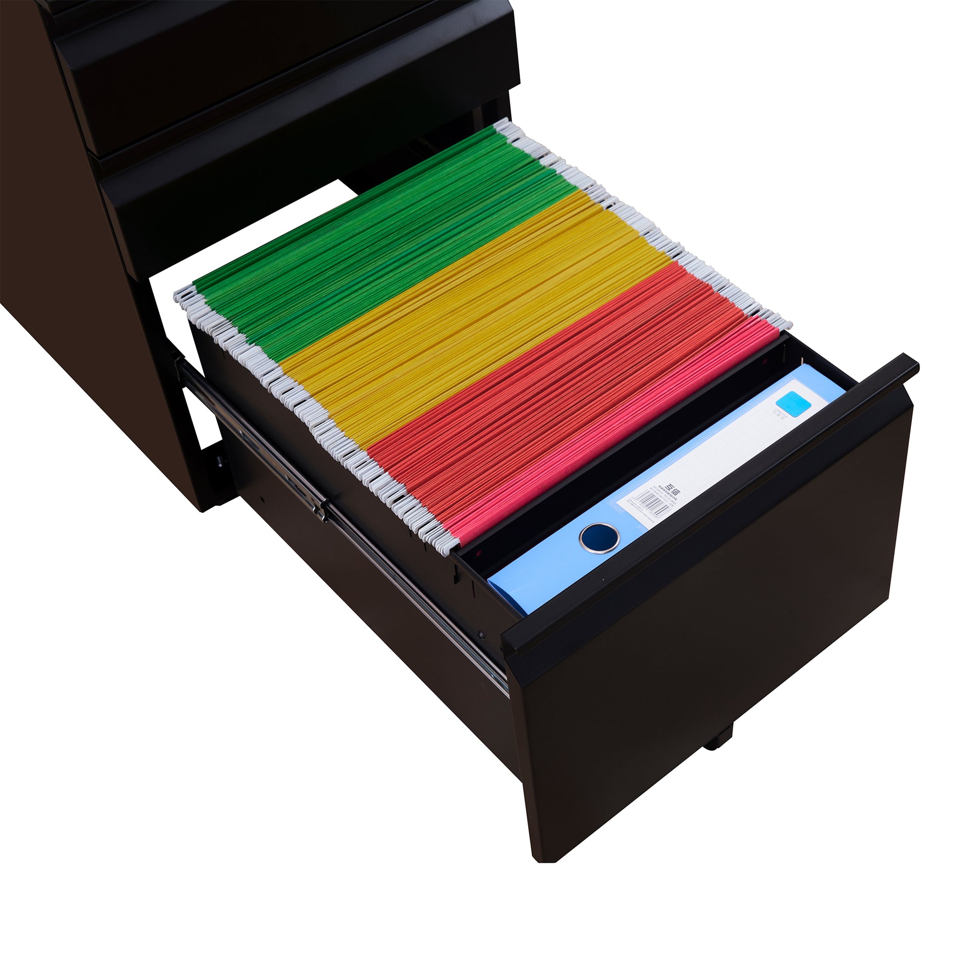 3 Drawer File Cabinet With Lock, Steel Mobile Filing Cabinet On Anti Tilt Wheels, Rolling Locking Office Cabinets Under Desk For Legal Letter Size Black Metal