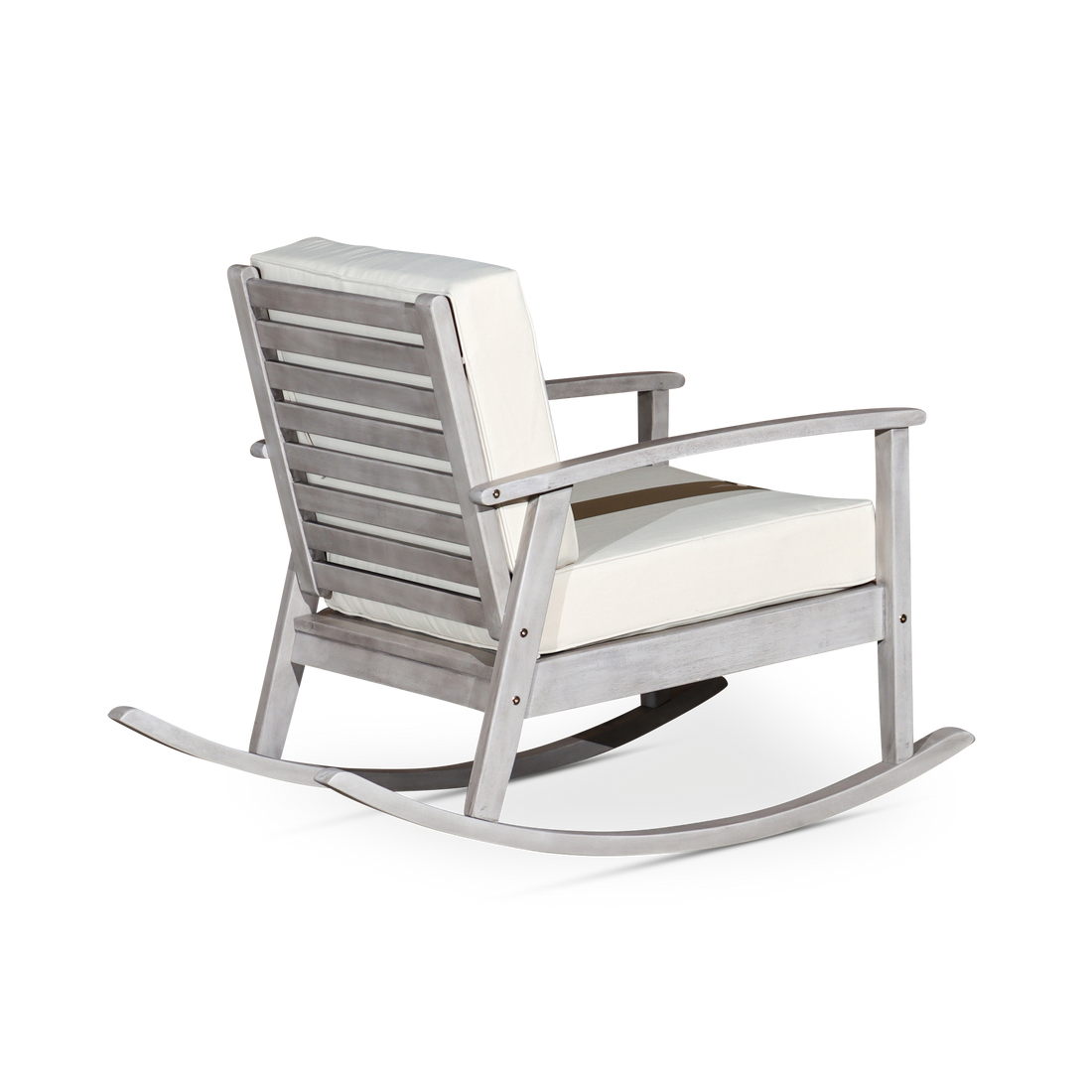 Eucalyptus Rocking Chair With Cushions, Silver Gray Finish, Dark Green Cushions Silver Grey Eucalyptus